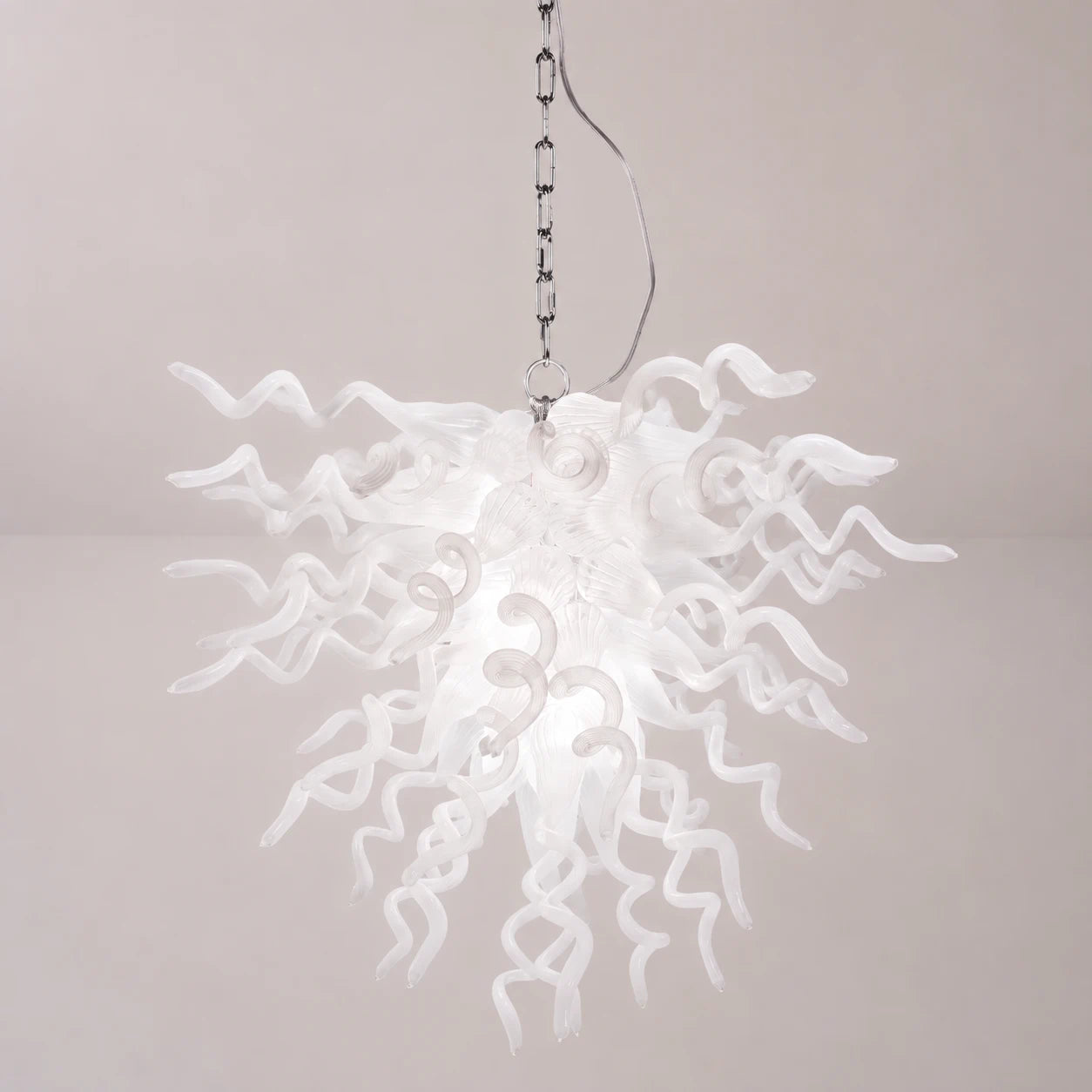 Artisan Hand-Blown White Glass Art Chandelier Modern Sculptural Pendant Light Fixture