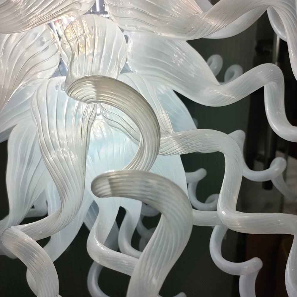 Artisan Hand-Blown White Glass Art Chandelier Modern Sculptural Pendant Light Fixture