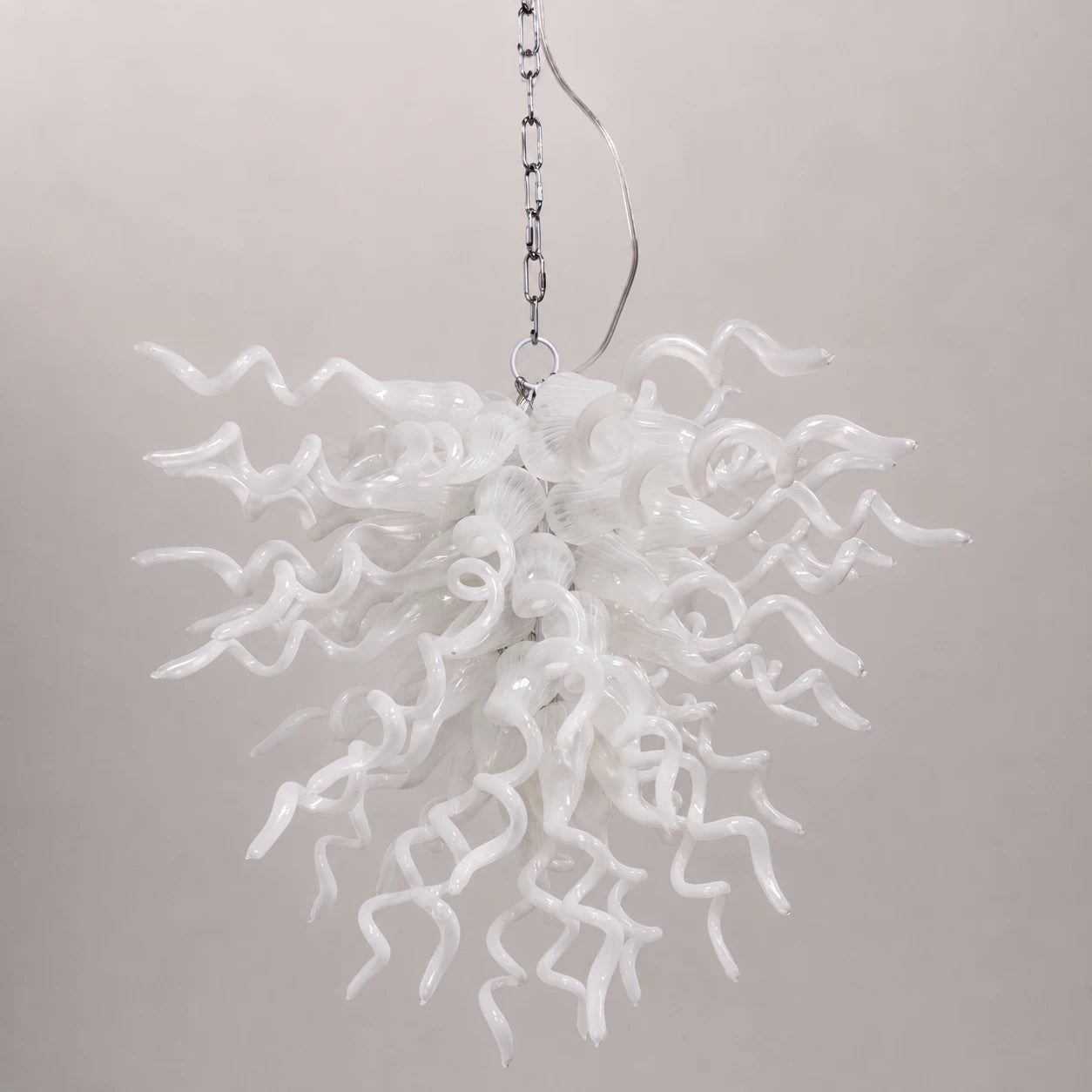 Artisan Hand-Blown White Glass Art Chandelier Modern Sculptural Pendant Light Fixture