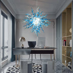 Artisan Blown Twisted Glass Chandelier Glacial Azure Organic Glass Sculpture Light Unique Tentacle Hanging Glass Lamp