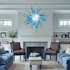 Artisan Blown Twisted Glass Chandelier Glacial Azure Organic Glass Sculpture Light Unique Tentacle Hanging Glass Lamp