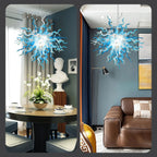 Artisan Blown Twisted Glass Chandelier Glacial Azure Organic Glass Sculpture Light Unique Tentacle Hanging Glass Lamp