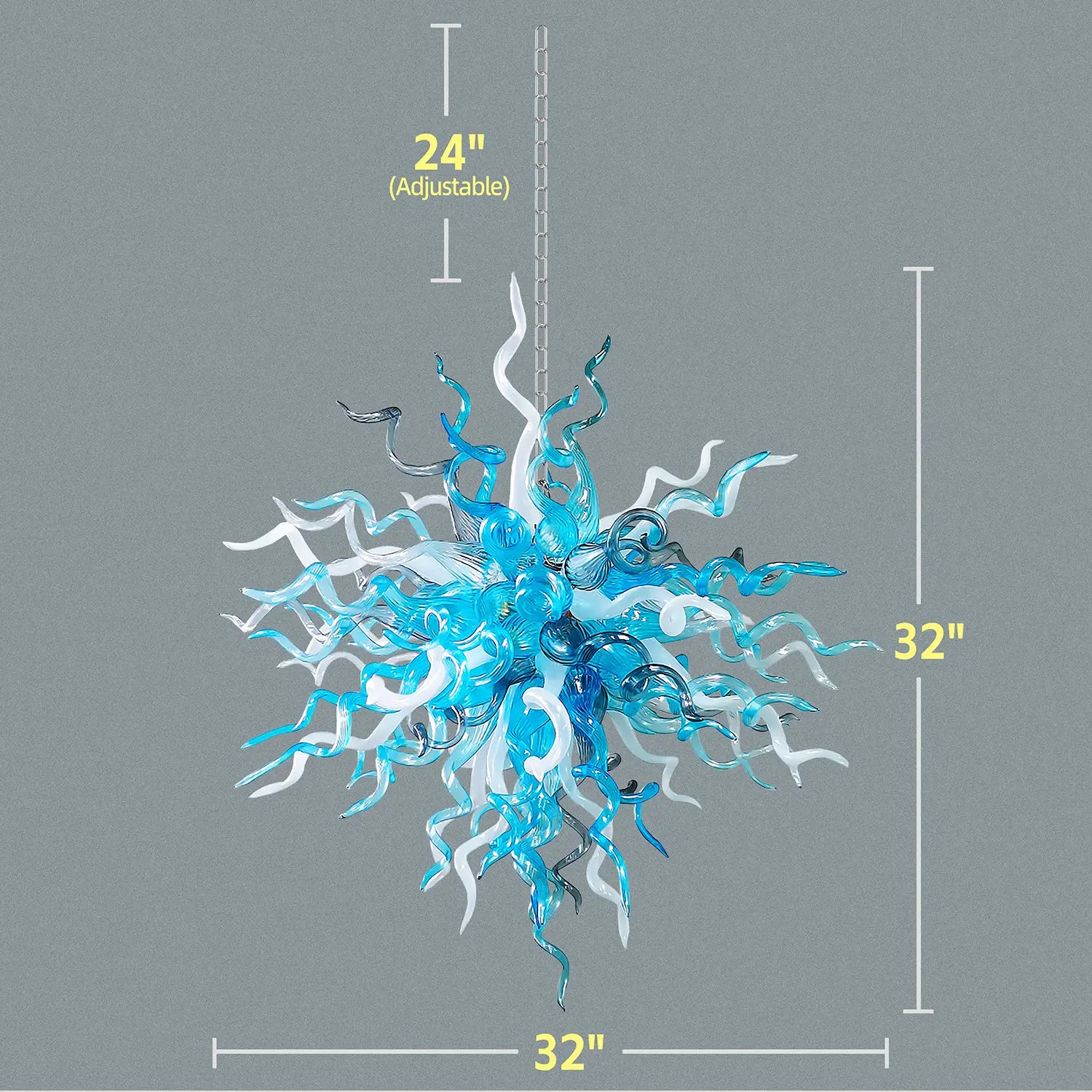 Artisan Blown Twisted Glass Chandelier Glacial Azure Organic Glass Sculpture Light Unique Tentacle Hanging Glass Lamp