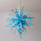 Artisan Blown Twisted Glass Chandelier Glacial Azure Organic Glass Sculpture Light Unique Tentacle Hanging Glass Lamp