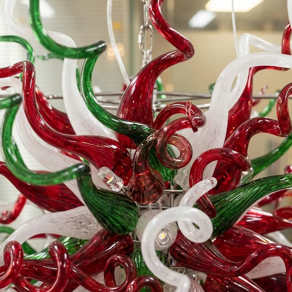 Enchanted Forest Hand-Blown Glass Art Chandelier Large Multicolor Chihuly-Style Pendant Light For Entryways Stairwells