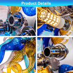 Celestial Burst Hand-Blown Glass Chandelier Blue Gold and Pastel Sculptural Tentacle Pendant Light