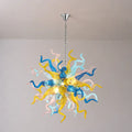 Celestial Burst Hand-Blown Glass Chandelier Blue Gold and Pastel Sculptural Tentacle Pendant Light