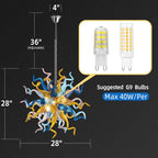 Celestial Burst Hand-Blown Glass Chandelier Blue Gold and Pastel Sculptural Tentacle Pendant Light