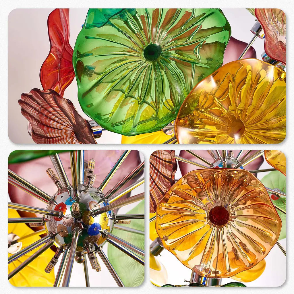 Bloom Spectrum Glass Plate Chandelier Unique Multi-Color Floral Sputnik Hanging Glass Sculpture Light