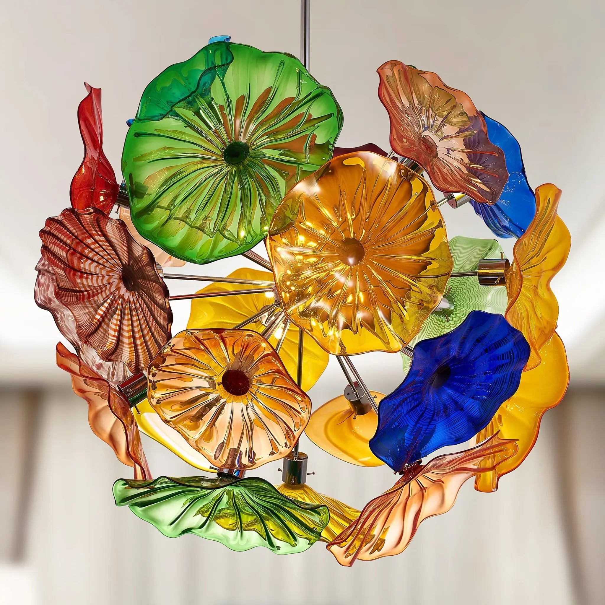 Bloom Spectrum Glass Plate Chandelier Unique Multi-Color Floral Sputnik Hanging Glass Sculpture Light
