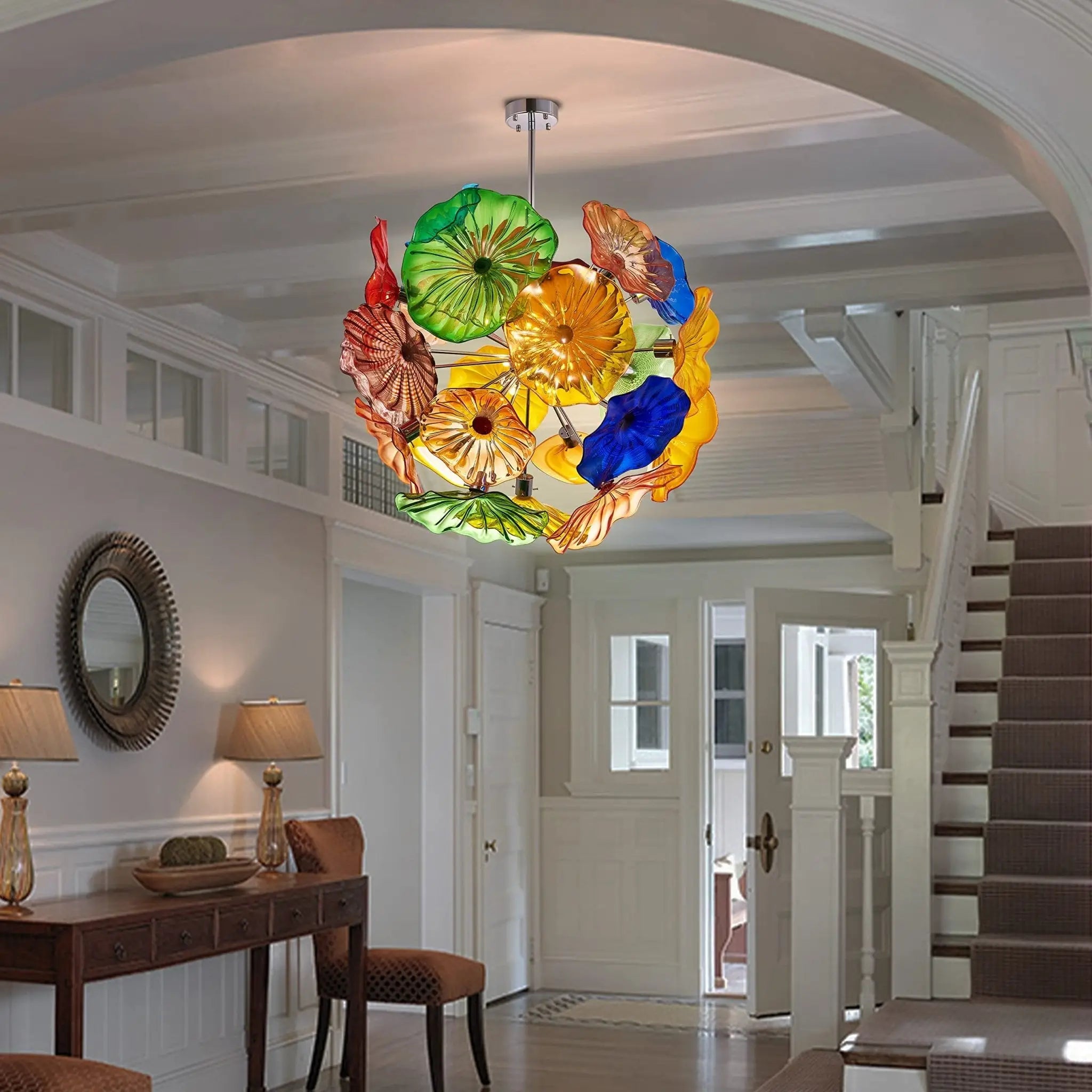 Bloom Spectrum Glass Plate Chandelier Unique Multi-Color Floral Sputnik Hanging Glass Sculpture Light