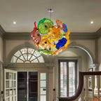 Bloom Spectrum Glass Plate Chandelier Unique Multi-Color Floral Sputnik Hanging Glass Sculpture Light