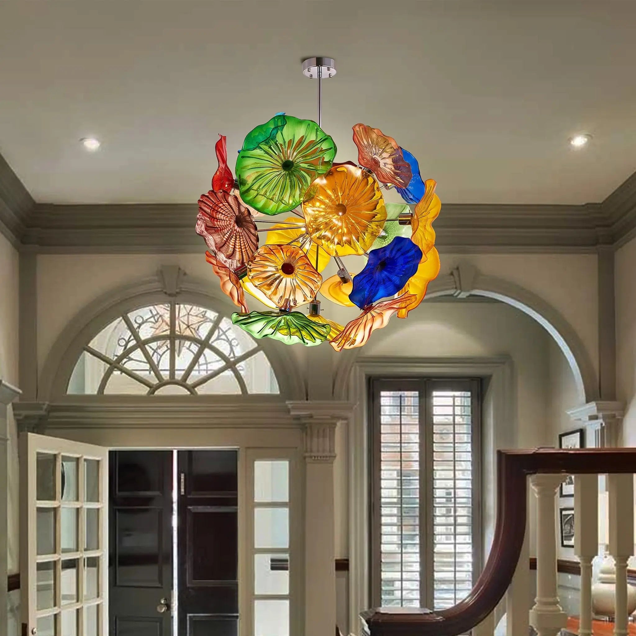 Bloom Spectrum Glass Plate Chandelier Unique Multi-Color Floral Sputnik Hanging Glass Sculpture Light