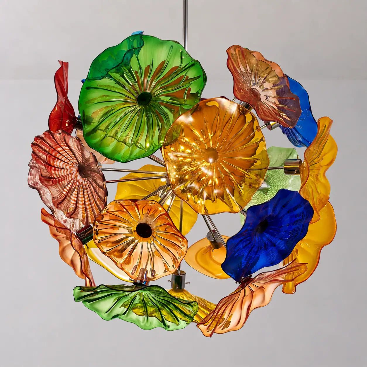 Bloom Spectrum Glass Plate Chandelier Unique Multi-Color Floral Sputnik Hanging Glass Sculpture Light