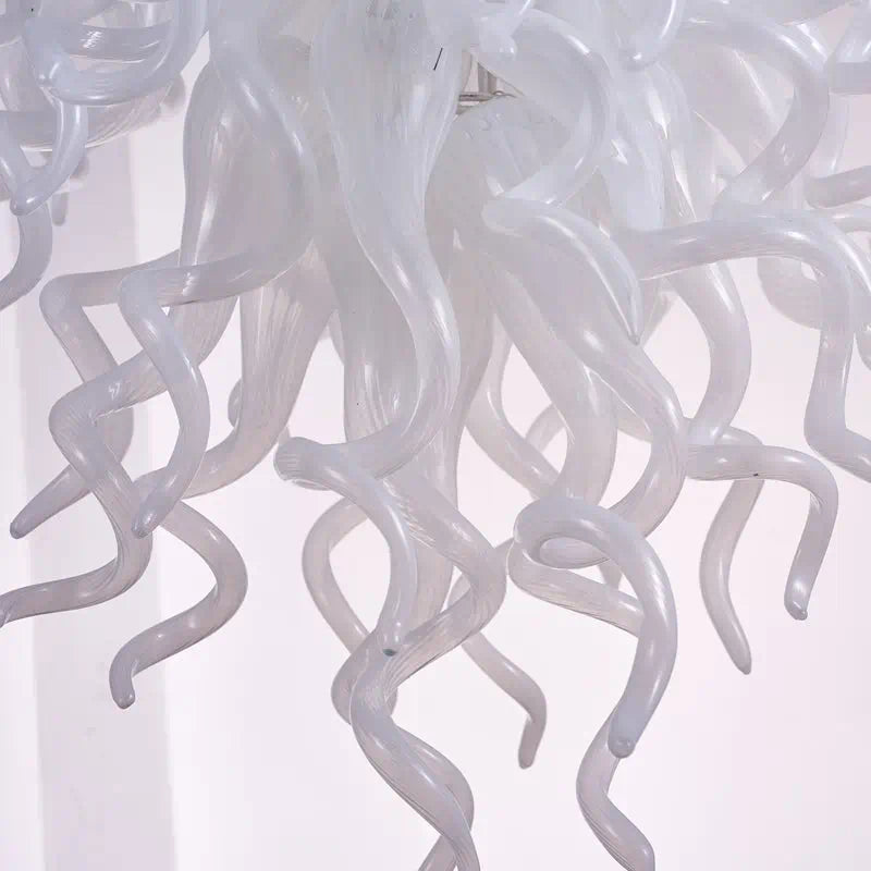 Modern Pure White Hand-Blown Sculptural Glass Art Chandelier Large Chihuly-Style Pendant Light For High-Ceiling Spaces