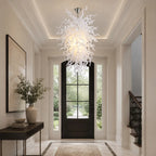 Modern Pure White Hand-Blown Sculptural Glass Art Chandelier Large Chihuly-Style Pendant Light For High-Ceiling Spaces