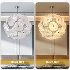 Round Murano Style Glass Plate Chandelier Modern Ivory White Floral Disc Ceiling Pendant Light