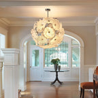 Round Murano Style Glass Plate Chandelier Modern Ivory White Floral Disc Ceiling Pendant Light