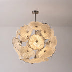 Round Murano Style Glass Plate Chandelier Modern Ivory White Floral Disc Ceiling Pendant Light