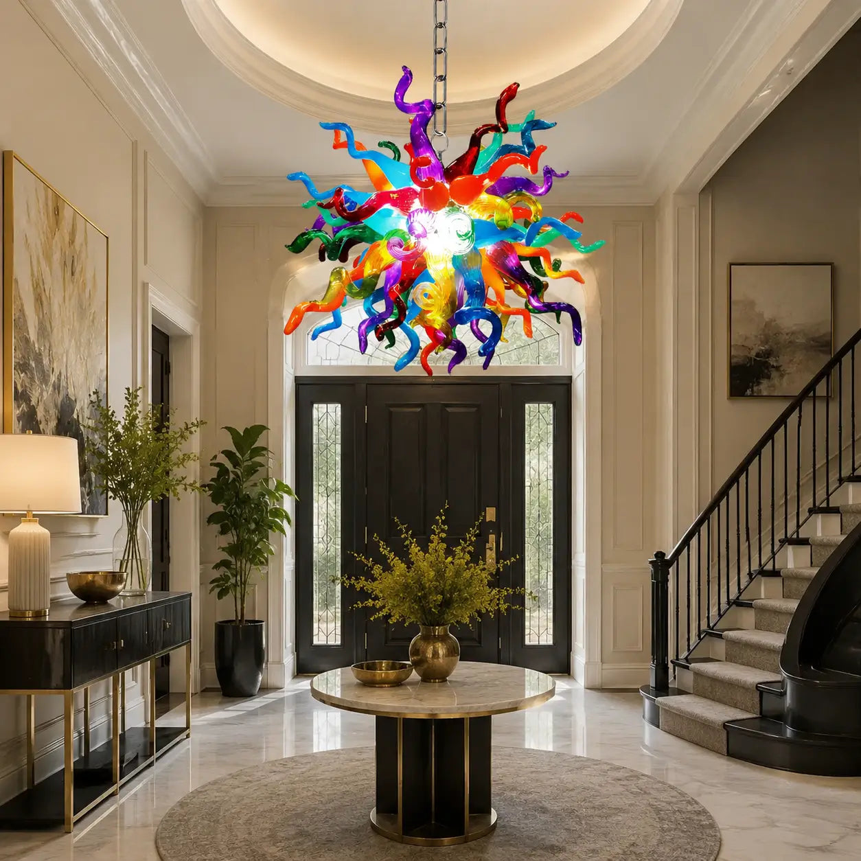 Multicolor Starburst Hand-Blown Glass Art Chandelier Chihuly-Style Colorful Tentacle Hanging Glass Sculpture Light