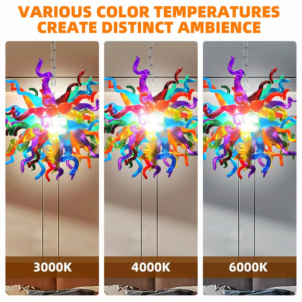 Multicolor Starburst Hand-Blown Glass Art Chandelier Chihuly-Style Colorful Tentacle Hanging Glass Sculpture Light