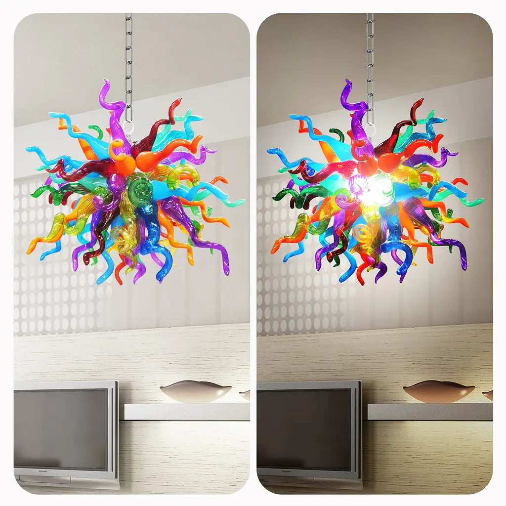 Multicolor Starburst Hand-Blown Glass Art Chandelier Chihuly-Style Colorful Tentacle Hanging Glass Sculpture Light