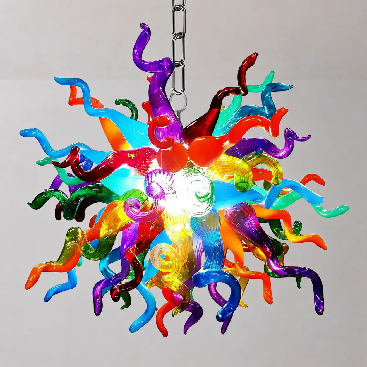 Multicolor Starburst Hand-Blown Glass Art Chandelier Chihuly-Style Colorful Tentacle Hanging Glass Sculpture Light