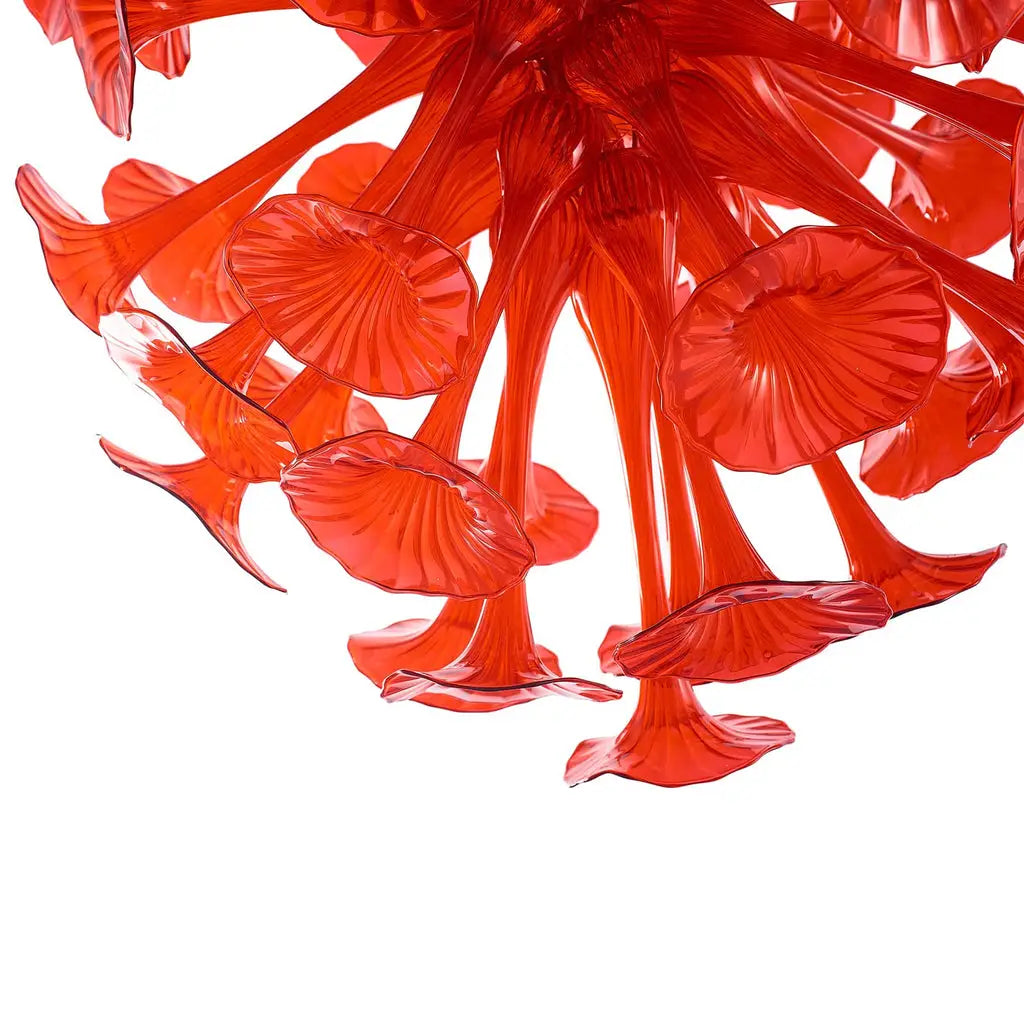 Red Morning Glory Artisan Glass Pendant Chandelier – Trumpet Flower Sculptural Lighting