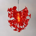 Red Morning Glory Artisan Glass Pendant Chandelier – Trumpet Flower Sculptural Lighting