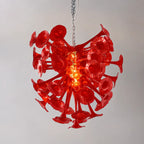 Red Morning Glory Artisan Glass Pendant Chandelier – Trumpet Flower Sculptural Lighting