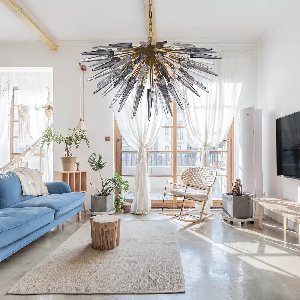Sting Half Sphere Blown Glass Chandelier Sputnik Starburst Sea Urchin Pendant Light
