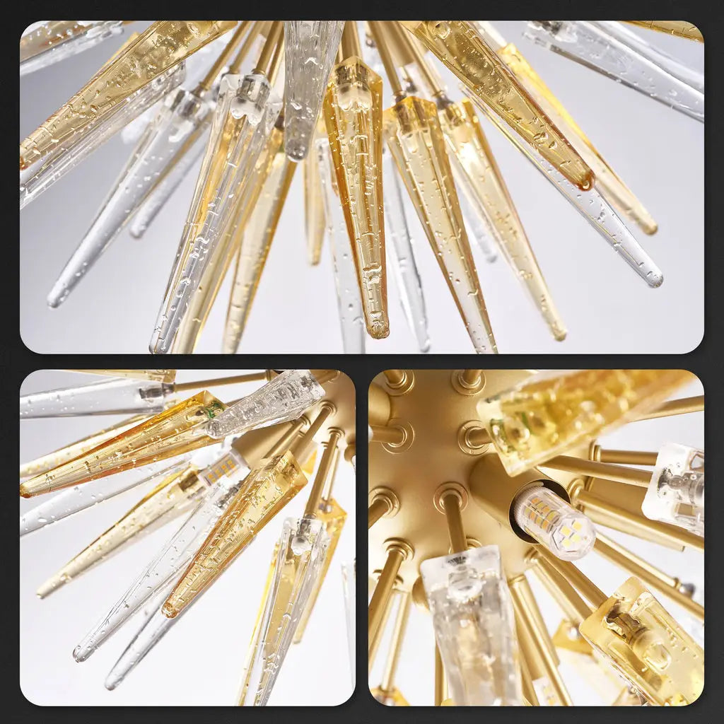Modern Gold Starburst Hand-Blown Glass Chandelier Sting Half-Sphere Sculptural Pendant Light