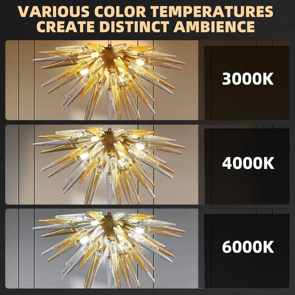 Modern Gold Starburst Hand-Blown Glass Chandelier Sting Half-Sphere Sculptural Pendant Light