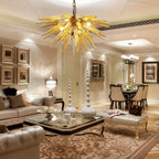 Modern Gold Starburst Hand-Blown Glass Chandelier Sting Half-Sphere Sculptural Pendant Light