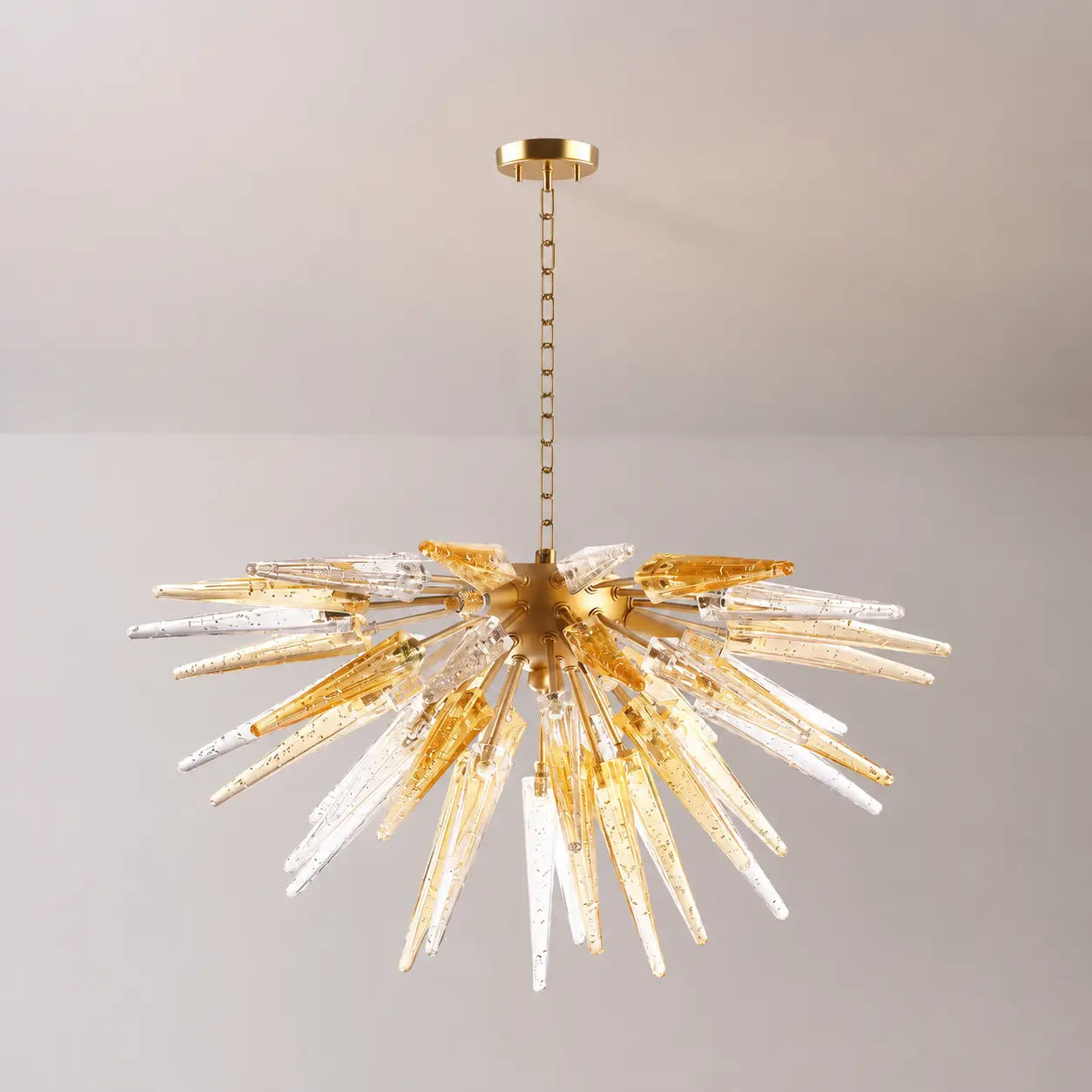 Modern Gold Starburst Hand-Blown Glass Chandelier Sting Half-Sphere Sculptural Pendant Light