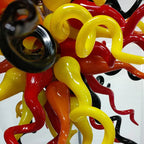 Red Yellow Black Artisan Hand-Blown Tentacle Glass Chandelier Chihuly-Style Sculptural Pendant Light