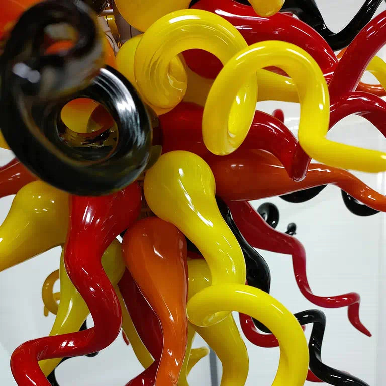 Red Yellow Black Artisan Hand-Blown Tentacle Glass Chandelier Chihuly-Style Sculptural Pendant Light