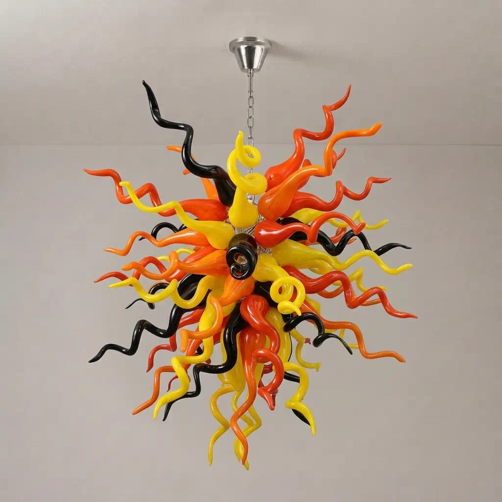 Red Yellow Black Artisan Hand-Blown Tentacle Glass Chandelier Chihuly-Style Sculptural Pendant Light