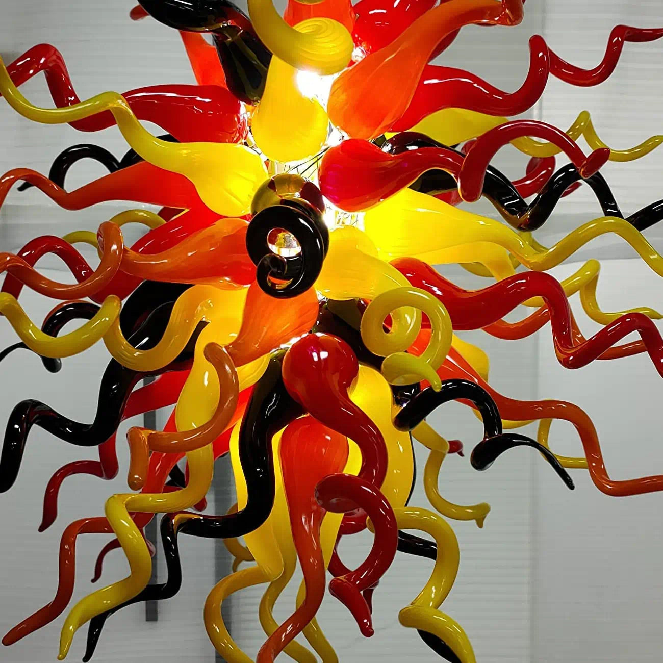 Red Yellow Black Artisan Hand-Blown Tentacle Glass Chandelier Chihuly-Style Sculptural Pendant Light