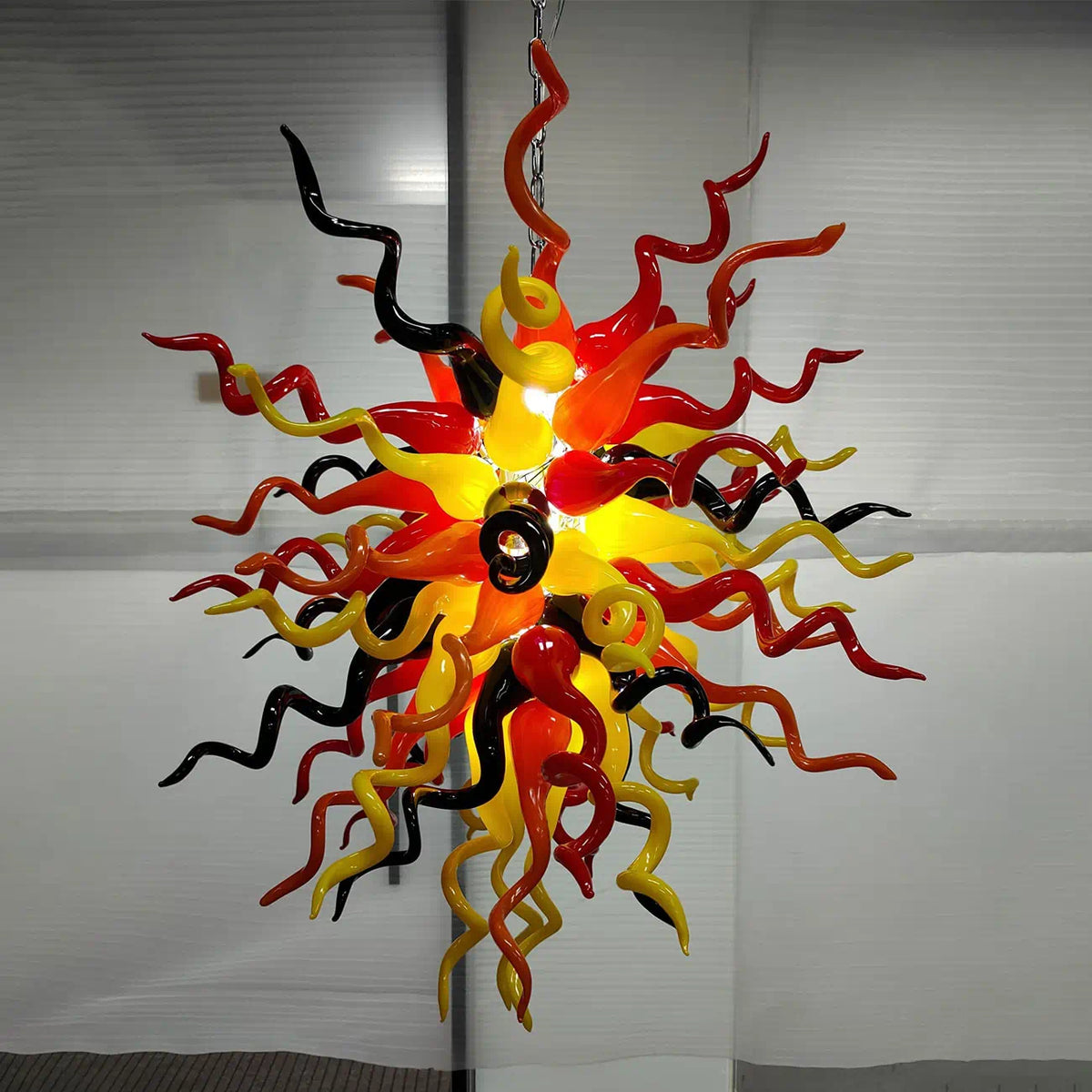 Red Yellow Black Artisan Hand-Blown Tentacle Glass Chandelier Chihuly-Style Sculptural Pendant Light