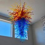 Large Multicolor Blown Art Glass Chandelier Sculptural Inverted Cone Pendant Light For Grand Entryways Foyers