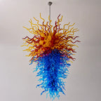Large Multicolor Blown Art Glass Chandelier Sculptural Inverted Cone Pendant Light For Grand Entryways Foyers