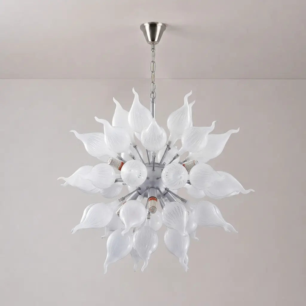 Modern Hand-Blown White Sputnik Starburst Chandelier Onion-Shaped Glass Pendant Light