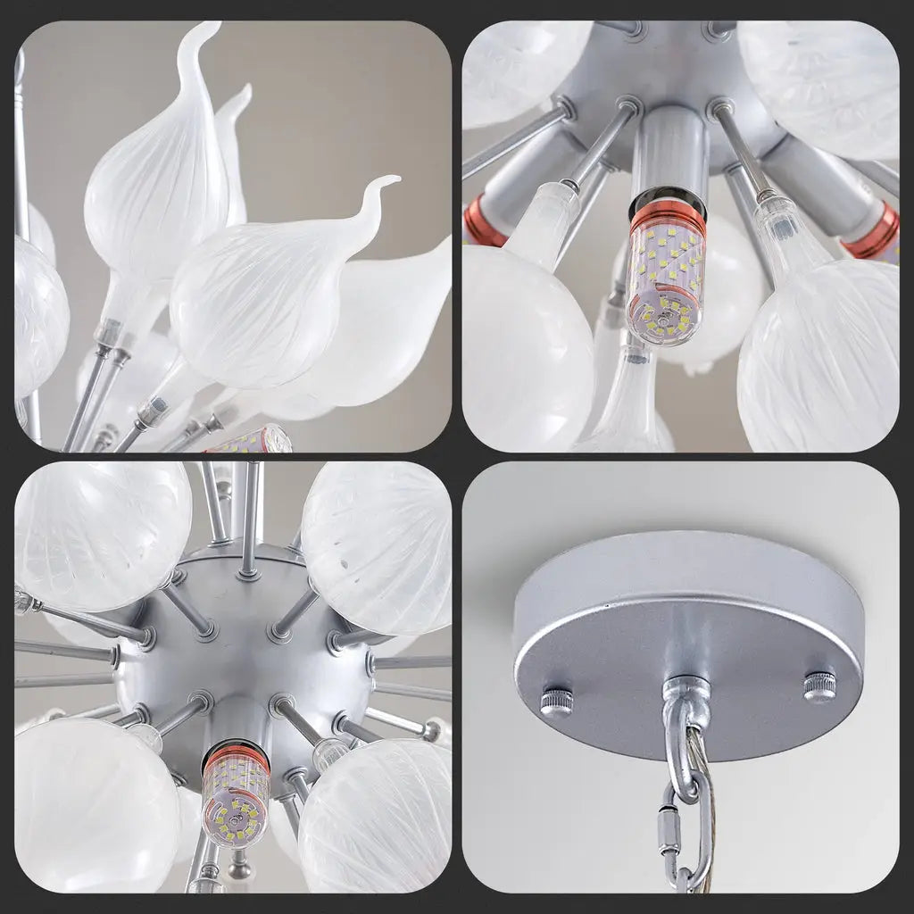 Modern Hand-Blown White Sputnik Starburst Chandelier Onion-Shaped Glass Pendant Light