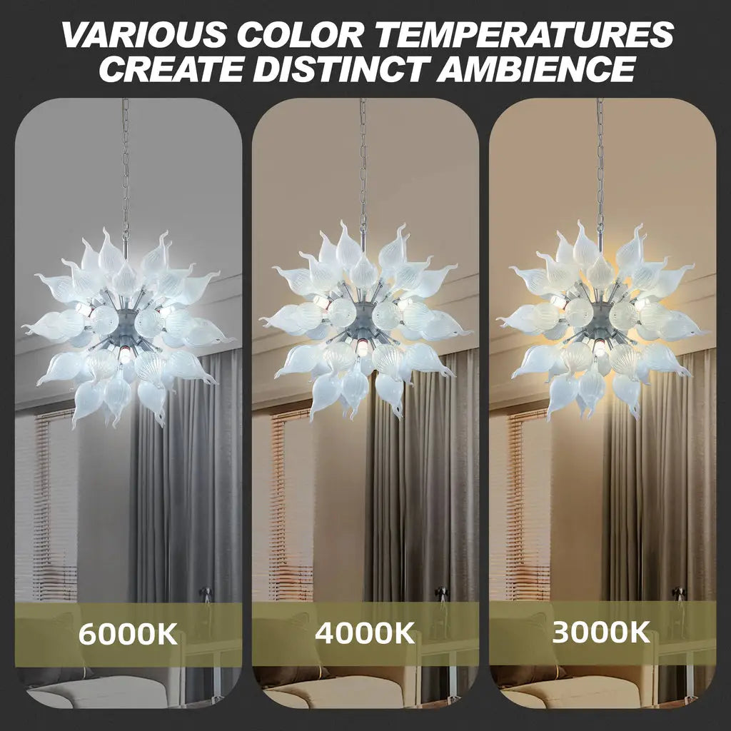 Modern Hand-Blown White Sputnik Starburst Chandelier Onion-Shaped Glass Pendant Light