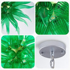 Ribbed Green Artisan Blown Glass Starburst Chandelier Sputnik Sea Urchin Inspired Pendant Light