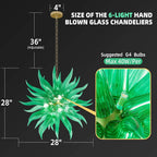 Ribbed Green Artisan Blown Glass Starburst Chandelier Sputnik Sea Urchin Inspired Pendant Light