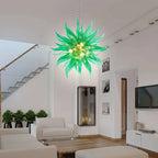 Ribbed Green Artisan Blown Glass Starburst Chandelier Sputnik Sea Urchin Inspired Pendant Light
