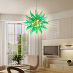 Ribbed Green Artisan Blown Glass Starburst Chandelier Sputnik Sea Urchin Inspired Pendant Light