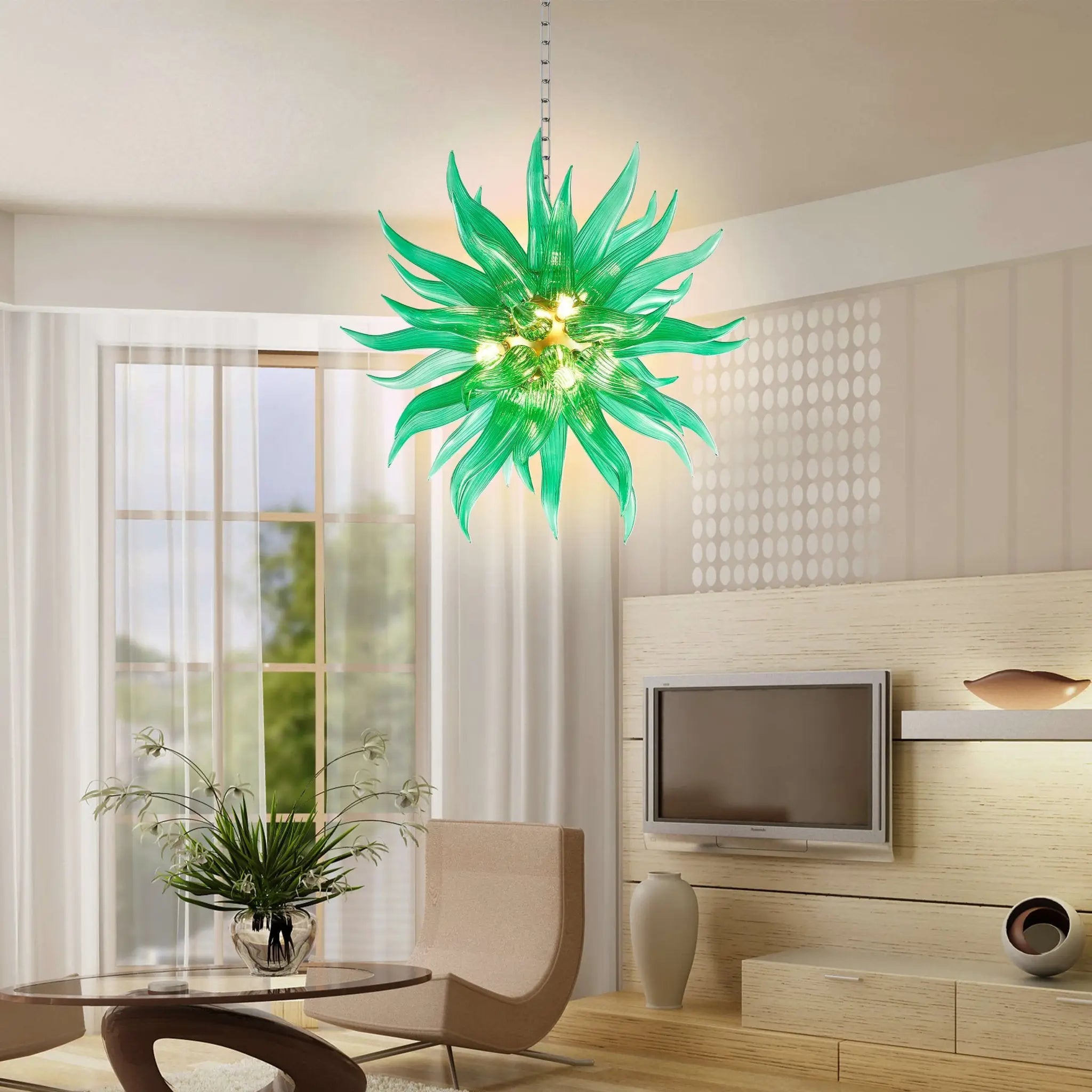 Starburst Hand Blown Glass Art Chandelier Chihuly-Style Stinger Hanging Murano Glass Sculpture Light